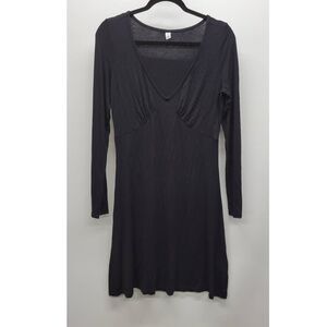 BP Dress Black Solid Long Sleeve Knit V-Neck Fit and Flare
